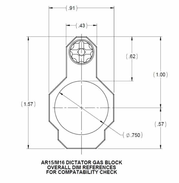 AR15/M16 DICTATOR GAS BLOCK OVERALL DIM REFERENCES FOR COMPATABILITY CHECK